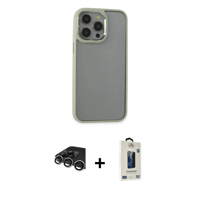MARSİLYAN™- iPhone 14 Pro Max Kılıf Nova Işık Serisi - Siyah Bilvis Hayalet Cam Ekran Koruyucu + Raze Metal Kamera Lens - GS