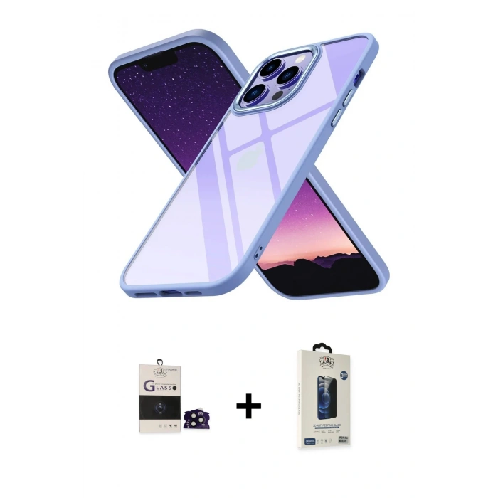 MARSİLYAN™- iPhone 14 Pro Max Kılıf Nova Işık Serisi - Siyah Bilvis Hayalet Cam Ekran Koruyucu + Bilvis Titan Kamera Lens - SH