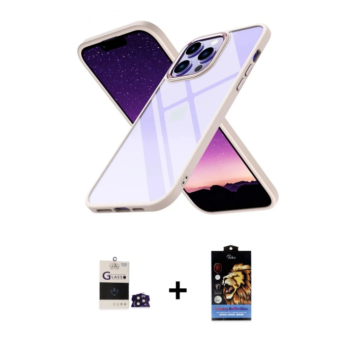 MARSİLYAN™- iPhone 14 Pro Max Kılıf Nova Işık Serisi - Siyah Buffer Hayalet Cam Ekran Koruyucu + Bilvis Titan Kamera Lens - DNMR