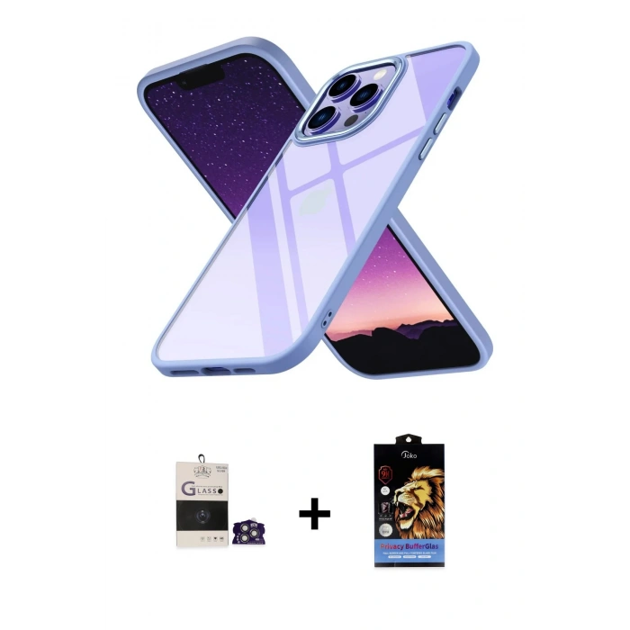 MARSİLYAN™- iPhone 14 Pro Max Kılıf Nova Işık Serisi - Siyah Buffer Hayalet Cam Ekran Koruyucu + Bilvis Titan Kamera Lens - GS