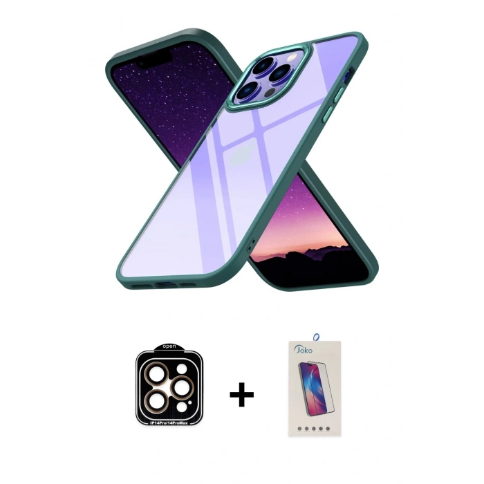 MARSİLYAN™- iPhone 14 Pro Max Kılıf Nova Işık Serisi - Siyah Joko 5D Cam + PVD Metal Kamera Lens - TU