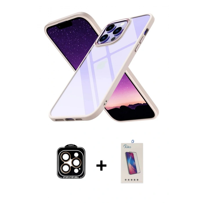 MARSİLYAN™- iPhone 14 Pro Max Kılıf Nova Işık Serisi - Siyah Joko 5D Cam + PVD Metal Kamera Lens - TU