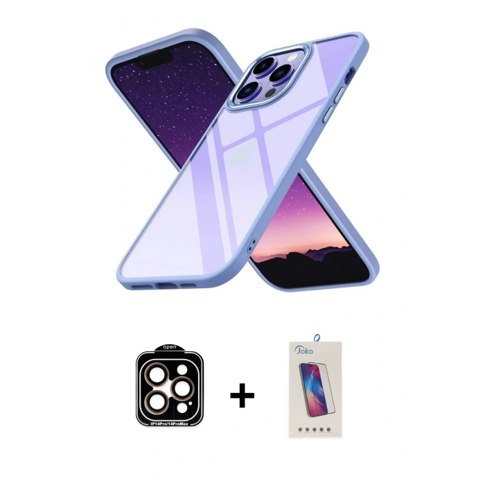 MARSİLYAN™- iPhone 14 Pro Max Kılıf Nova Işık Serisi - Siyah Joko 5D Cam + PVD Metal Kamera Lens - TU