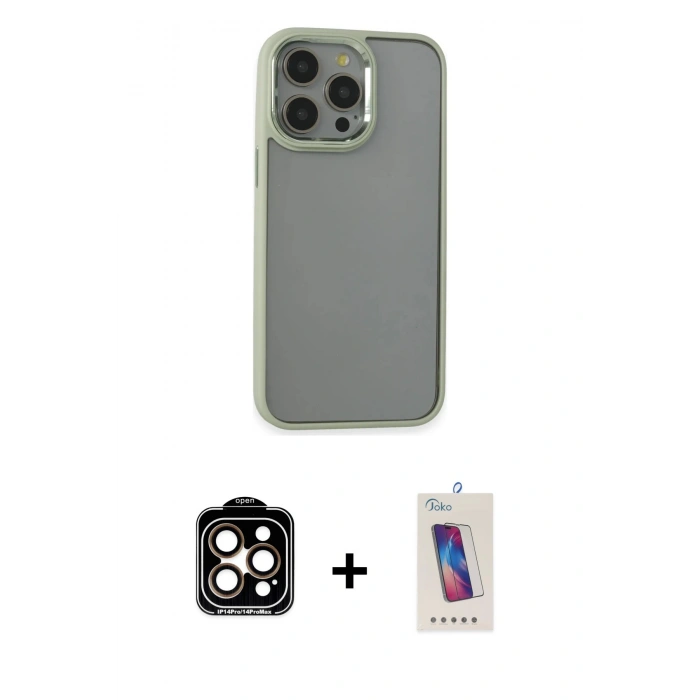 MARSİLYAN™- iPhone 14 Pro Max Kılıf Nova Işık Serisi - Siyah Joko 5D Cam + PVD Metal Kamera Lens - TU
