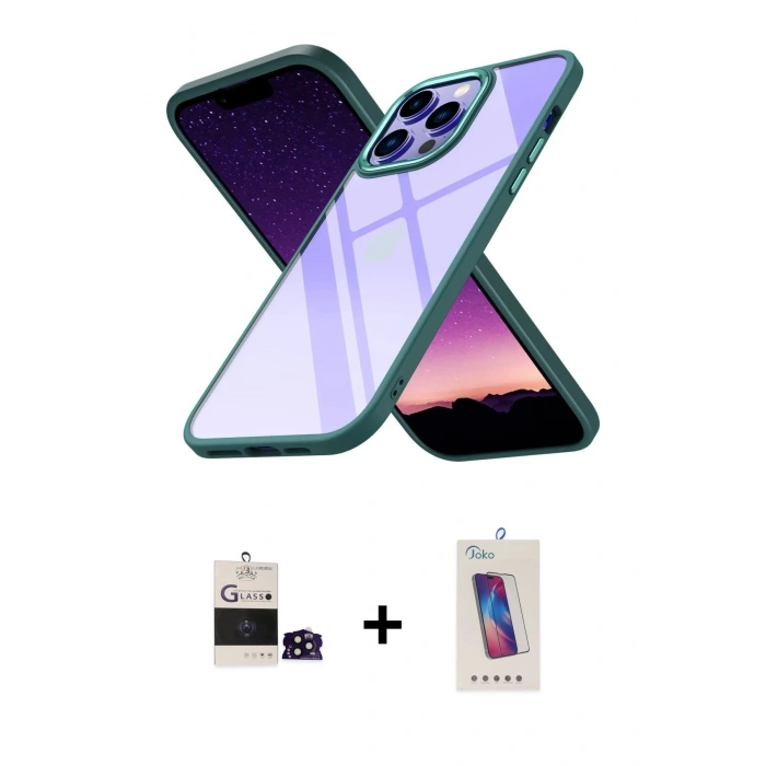 MARSİLYAN™- iPhone 14 Pro Max Kılıf Nova Işık Serisi - Siyah Joko 5D Cam + Siyah Bilvis Titan Kamera Lens