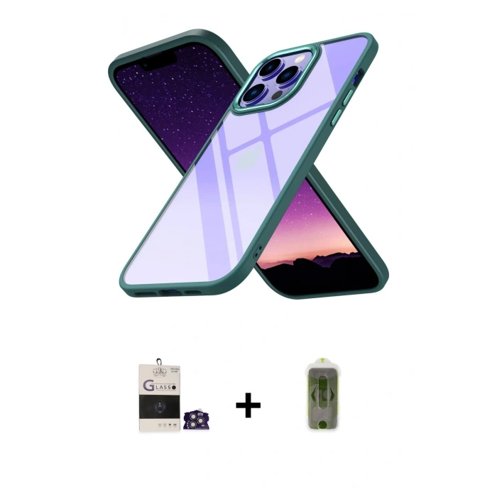 MARSİLYAN™- iPhone 14 Pro Max Kılıf Nova Işık Serisi - Siyah Joko Magic 5D Hayalet Cam + Bilvis Titan Kamera Lens - GS