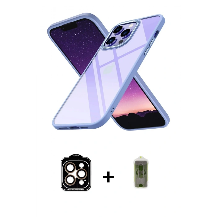 MARSİLYAN™- iPhone 14 Pro Max Kılıf Nova Işık Serisi - Siyah Joko Magic 5D Hayalet Cam + PVD Metal Kamera Lens - TU