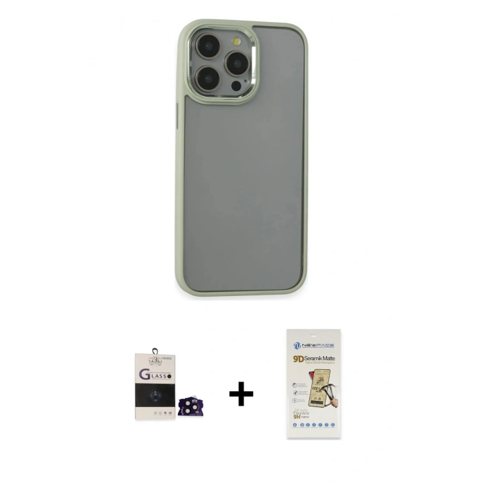 MARSİLYAN™- iPhone 14 Pro Max Kılıf Nova Işık Serisi - Siyah Mat Seramik Nano Ekran Koruyucu + Bilvis Titan Kamera Lens - SH