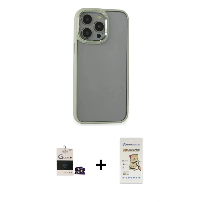 MARSİLYAN™- iPhone 14 Pro Max Kılıf Nova Işık Serisi - Siyah Mat Seramik Nano Ekran Koruyucu + Gold Bilvis Titan Kamera Lens