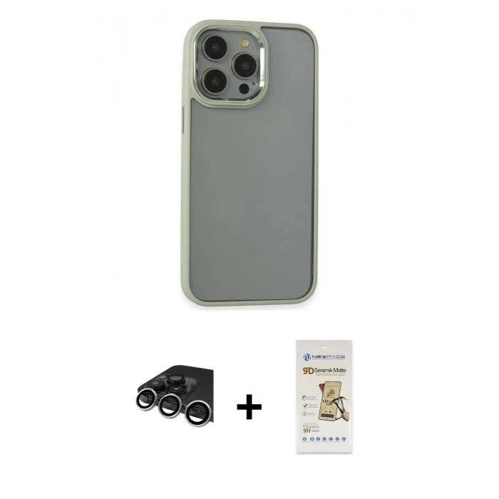 MARSİLYAN™- iPhone 14 Pro Max Kılıf Nova Işık Serisi - Siyah Mat Seramik Nano Ekran Koruyucu + Raze Metal Kamera Lens - GS