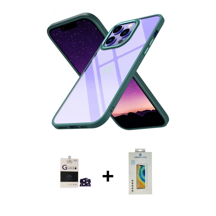 MARSİLYAN™- iPhone 14 Pro Max Kılıf Nova Işık Serisi - Siyah Polymer Nano Ekran Koruyucu + Bilvis Titan Kamera Lens - DNMR