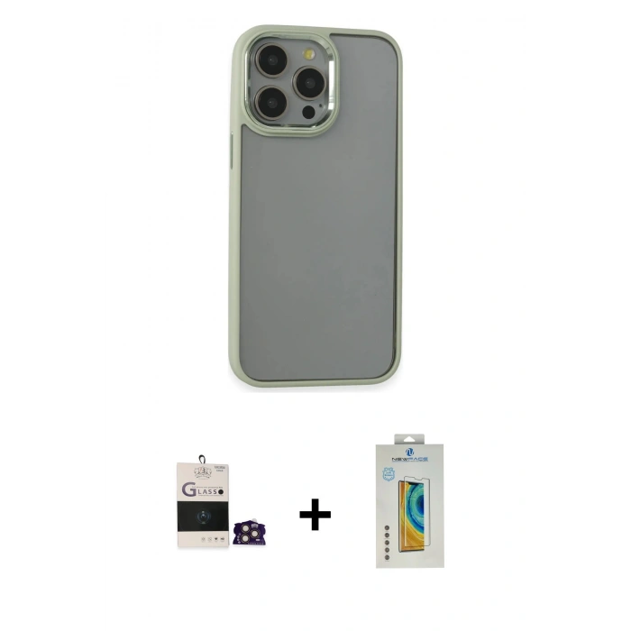 MARSİLYAN™- iPhone 14 Pro Max Kılıf Nova Işık Serisi - Siyah Polymer Nano Ekran Koruyucu + Gold Bilvis Titan Kamera Lens