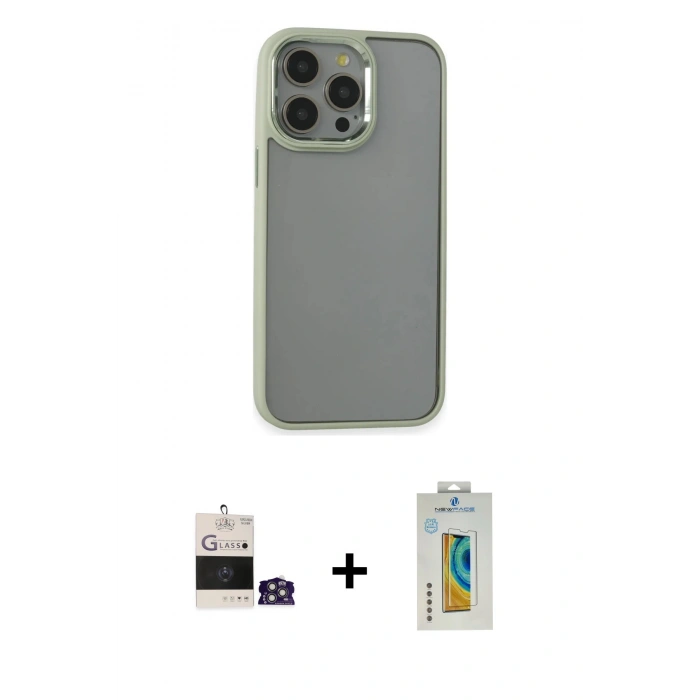 MARSİLYAN™- iPhone 14 Pro Max Kılıf Nova Işık Serisi - Siyah Polymer Nano Ekran Koruyucu + Bilvis Titan Kamera Lens - GS
