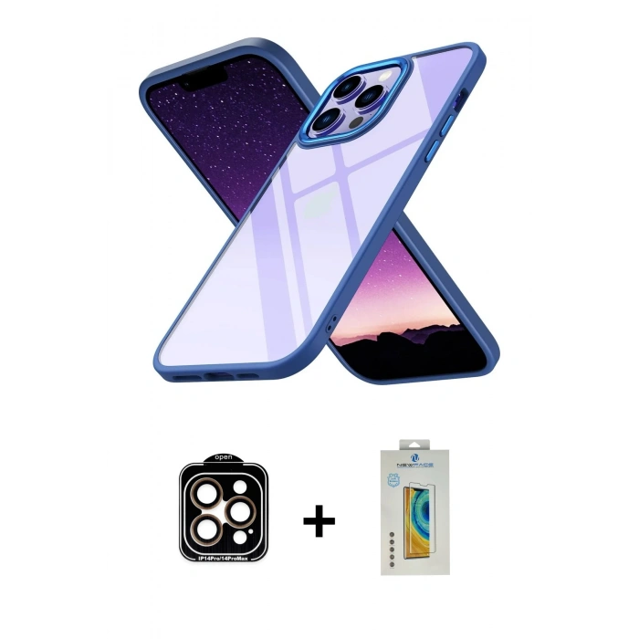 MARSİLYAN™- iPhone 14 Pro Max Kılıf Nova Işık Serisi - Siyah Polymer Nano Ekran Koruyucu + PVD Metal Kamera Lens - TU