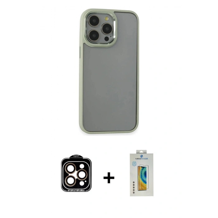 MARSİLYAN™- iPhone 14 Pro Max Kılıf Nova Işık Serisi - Siyah Polymer Nano Ekran Koruyucu + PVD Metal Kamera Lens - TU