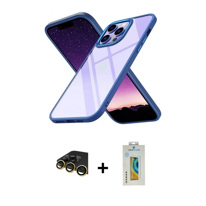 MARSİLYAN™- iPhone 14 Pro Max Kılıf Nova Işık Serisi - Siyah Polymer Nano Ekran Koruyucu + Raze Metal Kamera Lens - GD