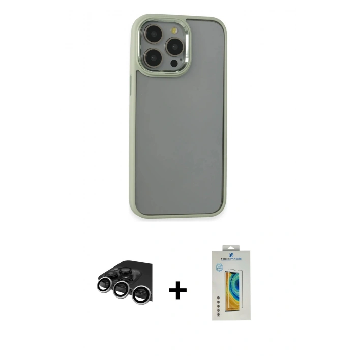 MARSİLYAN™- iPhone 14 Pro Max Kılıf Nova Işık Serisi - Siyah Polymer Nano Ekran Koruyucu + Raze Metal Kamera Lens - GS