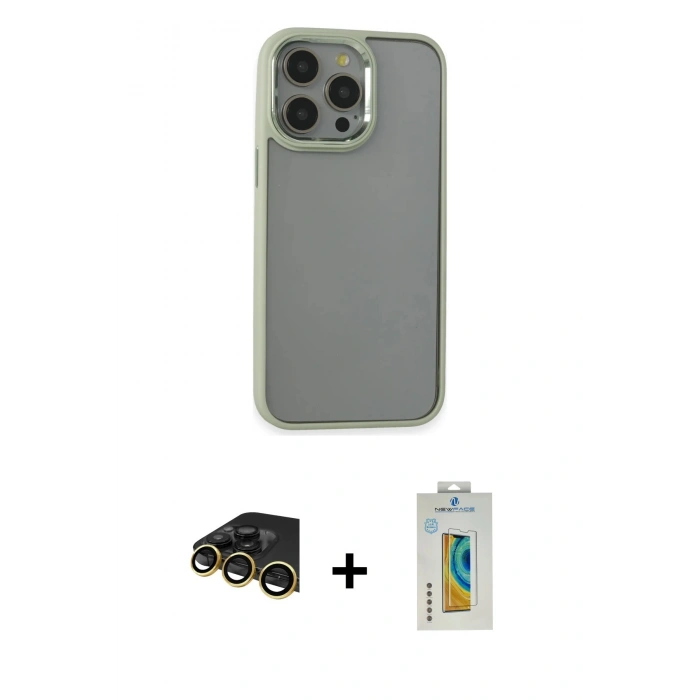 MARSİLYAN™- iPhone 14 Pro Max Kılıf Nova Işık Serisi - Siyah Polymer Nano Ekran Koruyucu + Raze Metal Kamera Lens - GD