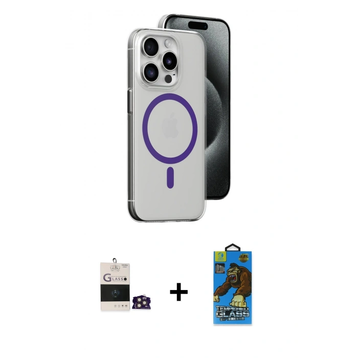 MARSİLYAN™- iPhone 14 Pro Max Kılıf Odak Form Özel Seri - Siyah 18D Cam Ekran Koruyucu + Bilvis Titan Kamera Lens - GD
