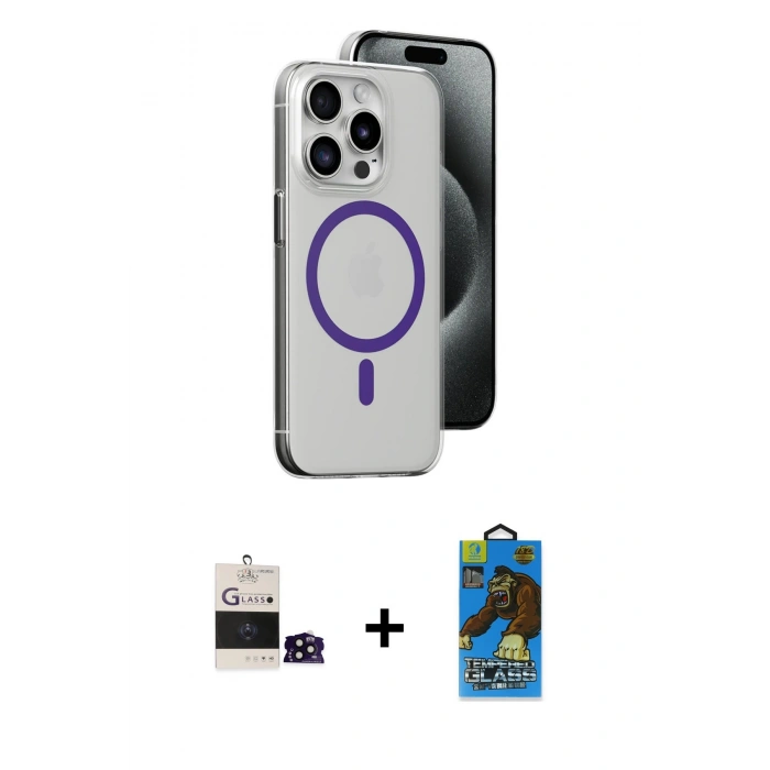 MARSİLYAN™- iPhone 14 Pro Max Kılıf Odak Form Özel Seri - Siyah 18D Cam Ekran Koruyucu + Bilvis Titan Kamera Lens - SH
