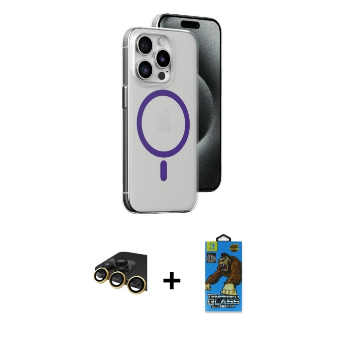 MARSİLYAN™- iPhone 14 Pro Max Kılıf Odak Form Özel Seri - Siyah 18D Cam Ekran Koruyucu + Raze Metal Kamera Lens - GD
