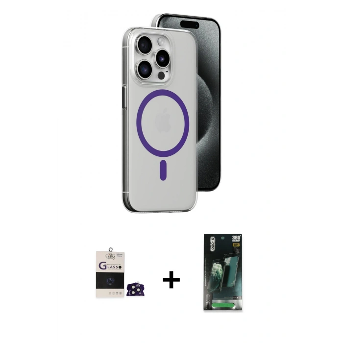 MARSİLYAN™- iPhone 14 Pro Max Kılıf Odak Form Özel Seri - Siyah 360 Mat Full Body Arka Koruyucu + Bilvis Titan Kamera Lens - DNMR