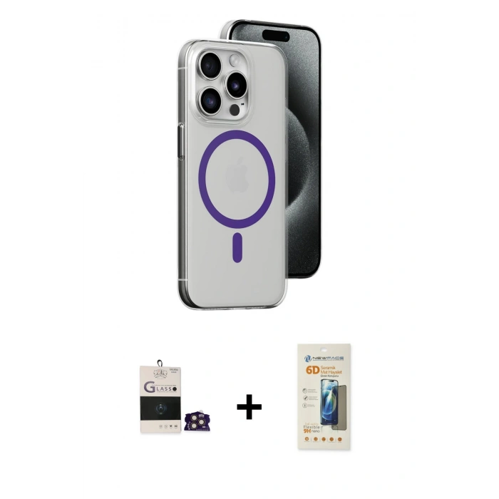MARSİLYAN™- iPhone 14 Pro Max Kılıf Odak Form Özel Seri - Siyah 6D Mat Seramik Hayalet Nano Ekran Koruyucu + Gold Bilvis Titan Kamera Lens