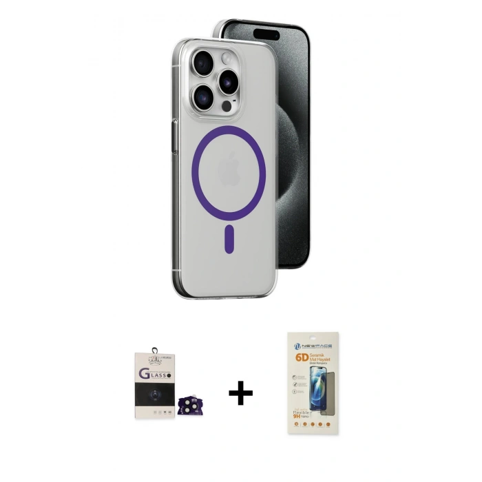 MARSİLYAN™- iPhone 14 Pro Max Kılıf Odak Form Özel Seri - Siyah 6D Mat Seramik Hayalet Nano Ekran Koruyucu + Bilvis Titan Kamera Lens - SH