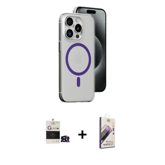 MARSİLYAN™- iPhone 14 Pro Max Kılıf Odak Form Özel Seri - Siyah Bilvis 3D Mat Cam Ekran Koruyucu + Bilvis Titan Kamera Lens - SH