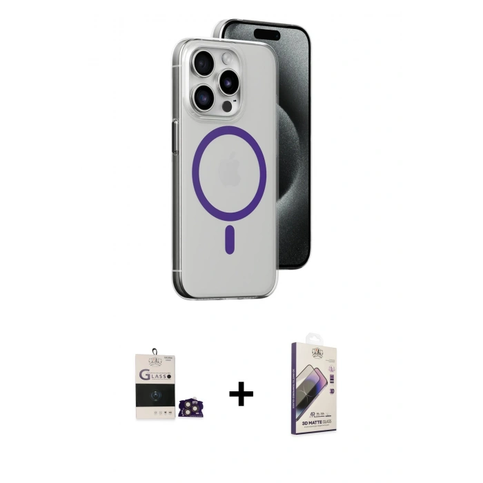 MARSİLYAN™- iPhone 14 Pro Max Kılıf Odak Form Özel Seri - Siyah Bilvis 3D Mat Cam Ekran Koruyucu + Gold Bilvis Titan Kamera Lens