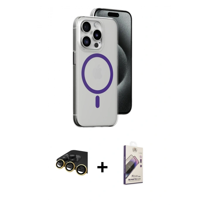 MARSİLYAN™- iPhone 14 Pro Max Kılıf Odak Form Özel Seri - Siyah Bilvis 3D Mat Cam Ekran Koruyucu + Raze Metal Kamera Lens - GD