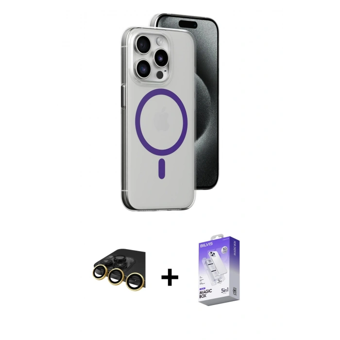 MARSİLYAN™- iPhone 14 Pro Max Kılıf Odak Form Özel Seri - Siyah Bilvis 5in1 3D Magic Cam Ekran Koruyucu + Raze Metal Kamera Lens - GD