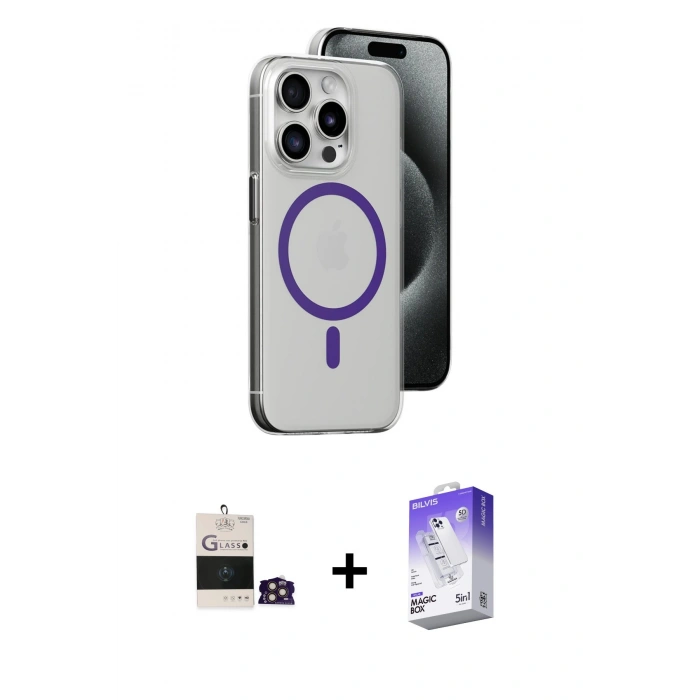 MARSİLYAN™- iPhone 14 Pro Max Kılıf Odak Form Özel Seri - Siyah Bilvis 5in1 3D Magic Cam Ekran Koruyucu + Gold Bilvis Titan Kamera Lens