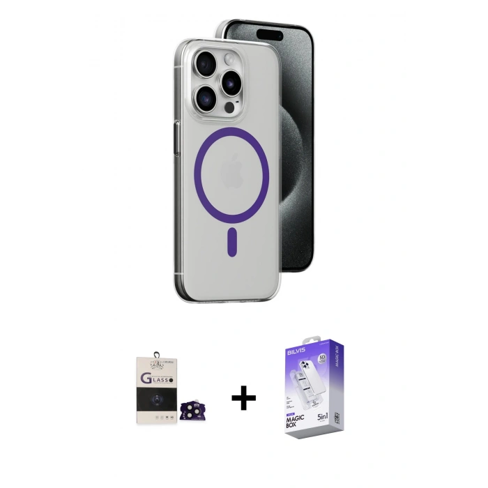 MARSİLYAN™- iPhone 14 Pro Max Kılıf Odak Form Özel Seri - Siyah Bilvis 5in1 3D Magic Cam Ekran Koruyucu + Bilvis Titan Kamera Lens - SH