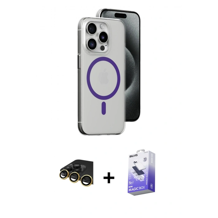 MARSİLYAN™- iPhone 14 Pro Max Kılıf Odak Form Özel Seri - Siyah Bilvis 5in1 5D Magic Hayalet Cam Ekran Koruyucu + Raze Metal Kamera Lens - GD