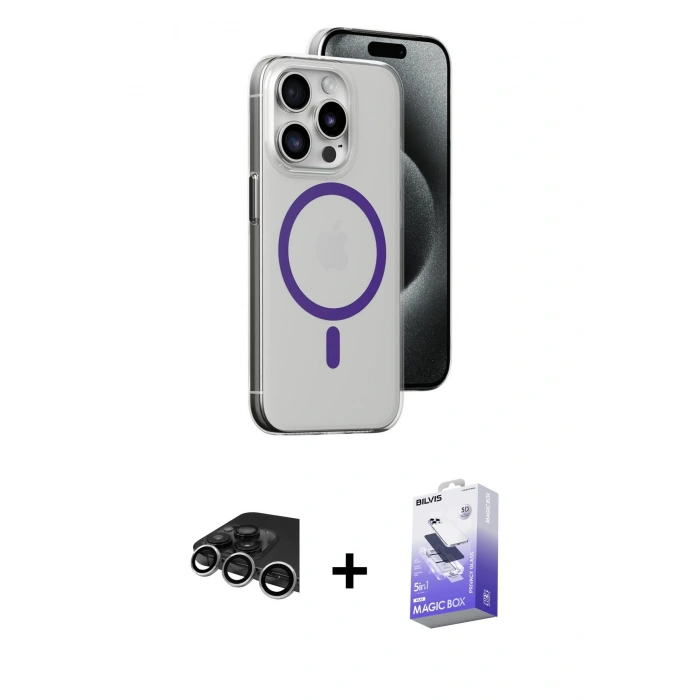 MARSİLYAN™- iPhone 14 Pro Max Kılıf Odak Form Özel Seri - Siyah Bilvis 5in1 5D Magic Hayalet Cam Ekran Koruyucu + Raze Metal Kamera Lens - GS