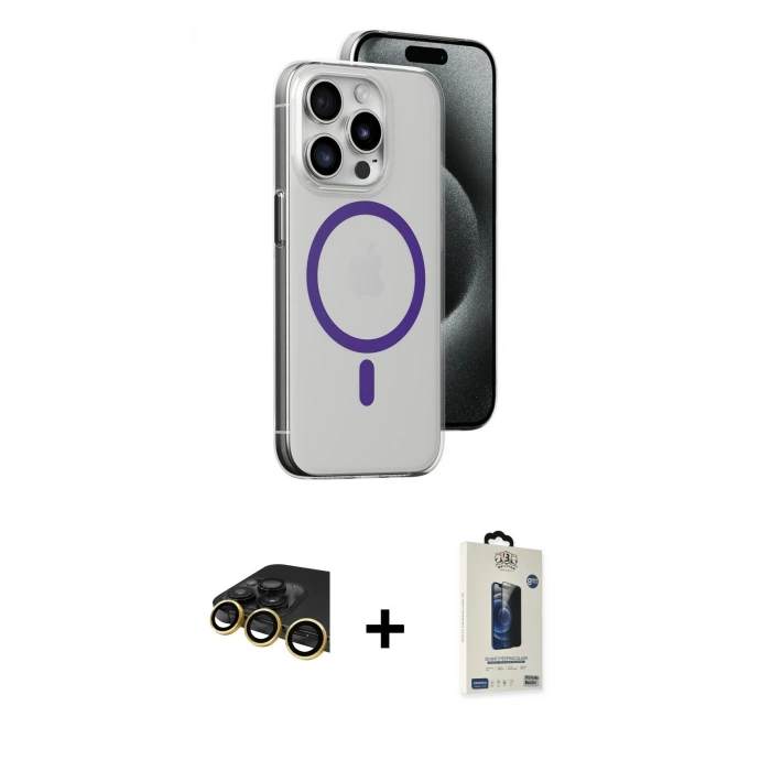 MARSİLYAN™- iPhone 14 Pro Max Kılıf Odak Form Özel Seri - Siyah Bilvis Hayalet Cam Ekran Koruyucu + Raze Metal Kamera Lens - GD