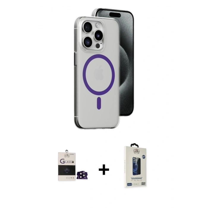 MARSİLYAN™- iPhone 14 Pro Max Kılıf Odak Form Özel Seri - Siyah Bilvis Hayalet Cam Ekran Koruyucu + Bilvis Titan Kamera Lens - SH