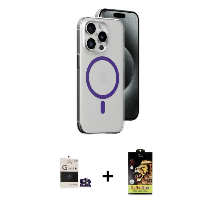 MARSİLYAN™- iPhone 14 Pro Max Kılıf Odak Form Özel Seri - Siyah Buffer Cam Ekran Koruyucu + Bilvis Titan Kamera Lens - GS