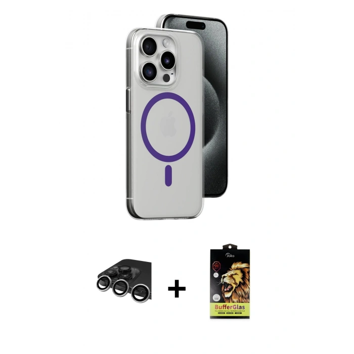MARSİLYAN™- iPhone 14 Pro Max Kılıf Odak Form Özel Seri - Siyah Buffer Cam Ekran Koruyucu + Raze Metal Kamera Lens - GS