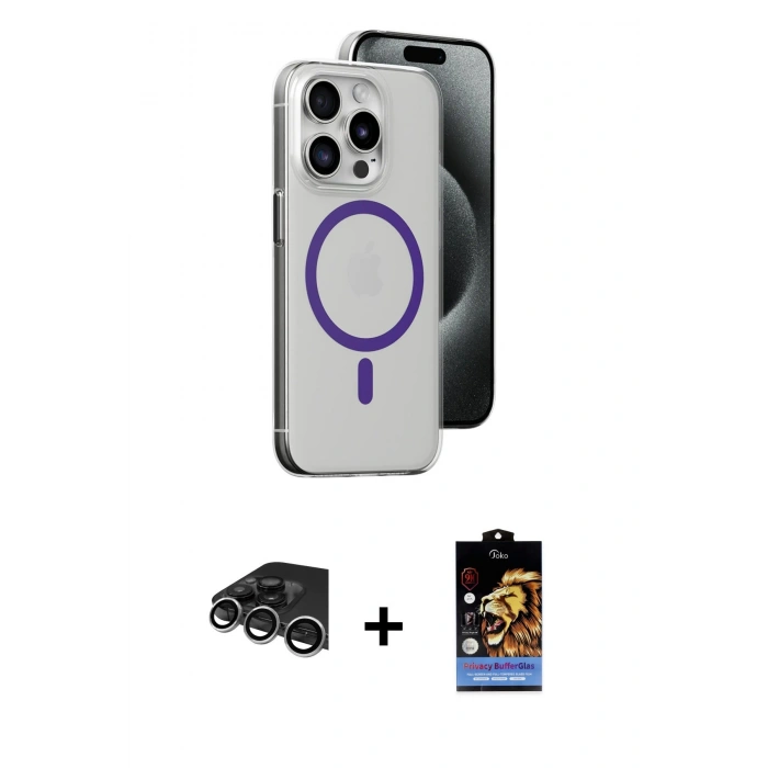 MARSİLYAN™- iPhone 14 Pro Max Kılıf Odak Form Özel Seri - Siyah Buffer Hayalet Cam Ekran Koruyucu + Raze Metal Kamera Lens - GS