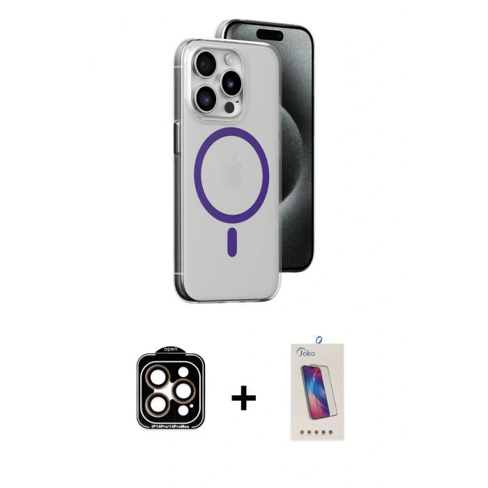 MARSİLYAN™- iPhone 14 Pro Max Kılıf Odak Form Özel Seri - Siyah Joko 5D Cam + PVD Metal Kamera Lens - TU