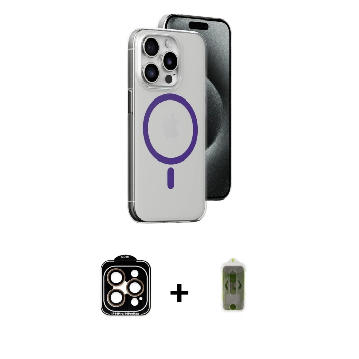 MARSİLYAN™- iPhone 14 Pro Max Kılıf Odak Form Özel Seri - Siyah Joko Magic 5D Hayalet Cam + PVD Metal Kamera Lens - TU