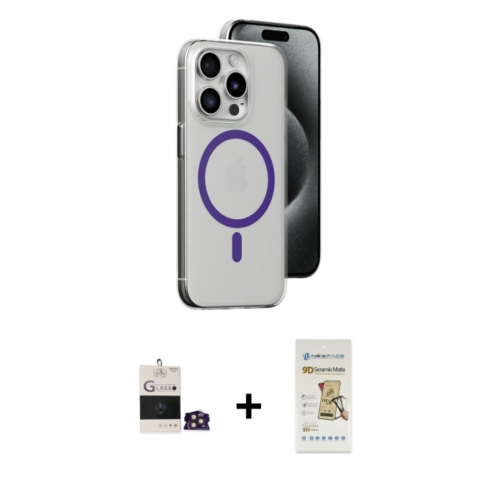 MARSİLYAN™- iPhone 14 Pro Max Kılıf Odak Form Özel Seri - Siyah Mat Seramik Nano Ekran Koruyucu + Bilvis Titan Kamera Lens - GD
