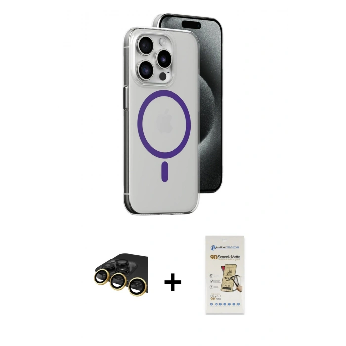 MARSİLYAN™- iPhone 14 Pro Max Kılıf Odak Form Özel Seri - Siyah Mat Seramik Nano Ekran Koruyucu + Raze Metal Kamera Lens - GD