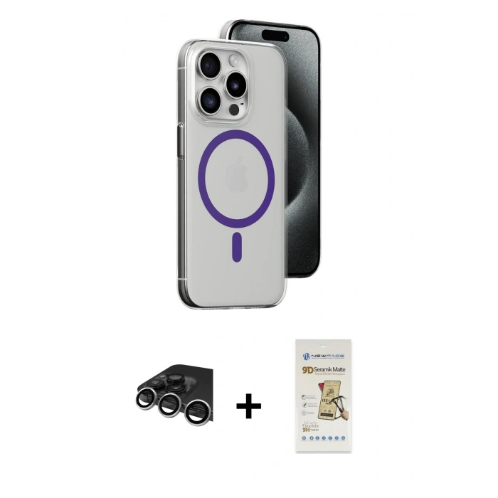 MARSİLYAN™- iPhone 14 Pro Max Kılıf Odak Form Özel Seri - Siyah Mat Seramik Nano Ekran Koruyucu + Raze Metal Kamera Lens - GS