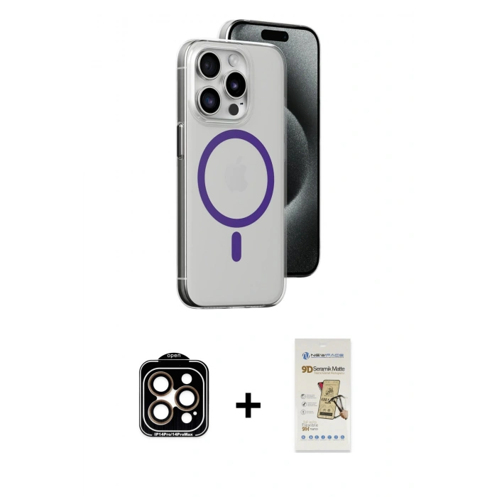 MARSİLYAN™- iPhone 14 Pro Max Kılıf Odak Form Özel Seri - Siyah Mat Seramik Nano Ekran Koruyucu + PVD Metal Kamera Lens - TU