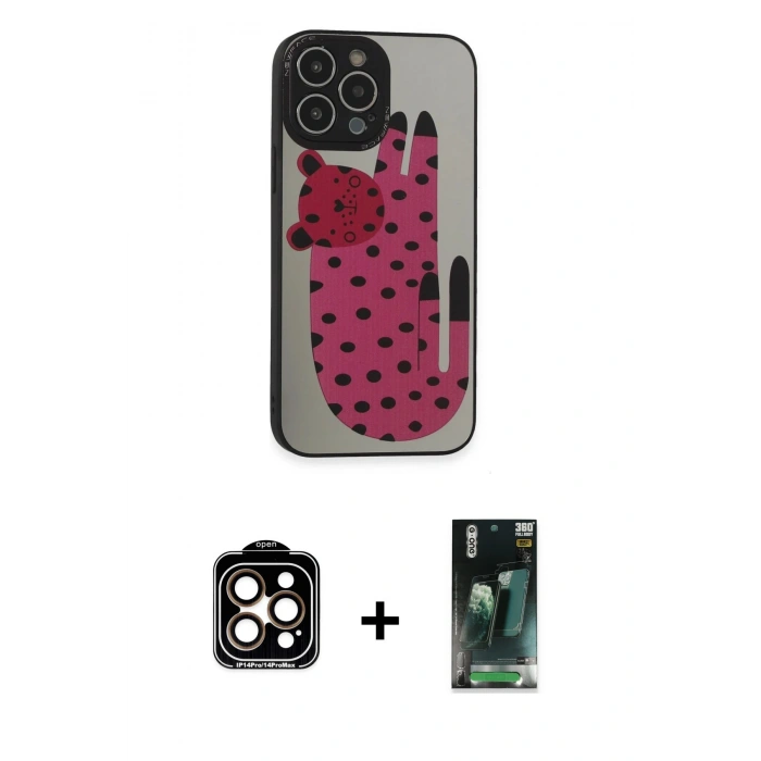 MARSİLYAN™- iPhone 14 Pro Max Kılıf Odak Klasik Serisi - Şeffaf 360 Full Body Arka Koruyucu + PVD Metal Kamera Lens - TU