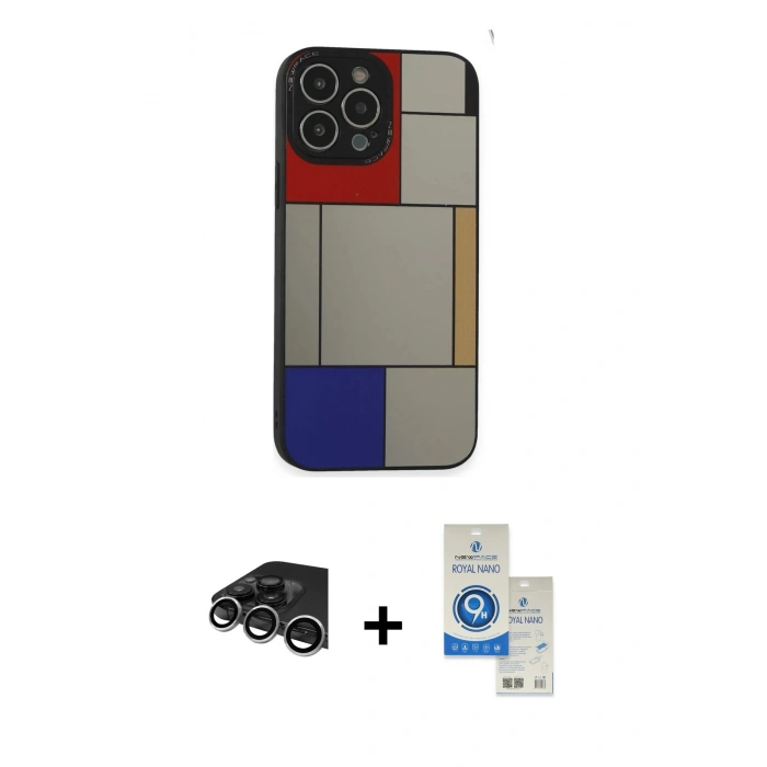 MARSİLYAN™- iPhone 14 Pro Max Kılıf Odak Klasik Serisi - Şeffaf Royal Nano Ekran Koruyucu + Raze Metal Kamera Lens - GS