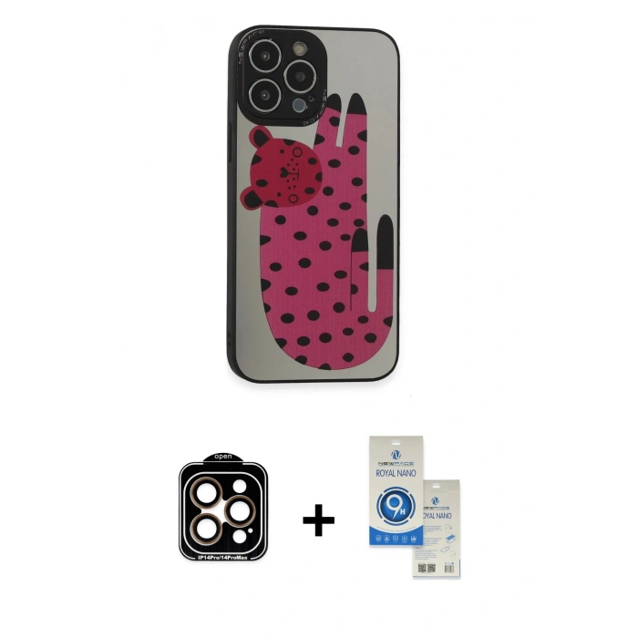 MARSİLYAN™- iPhone 14 Pro Max Kılıf Odak Klasik Serisi - Şeffaf Royal Nano Ekran Koruyucu + Turuncu PVD Metal Kamera Lens